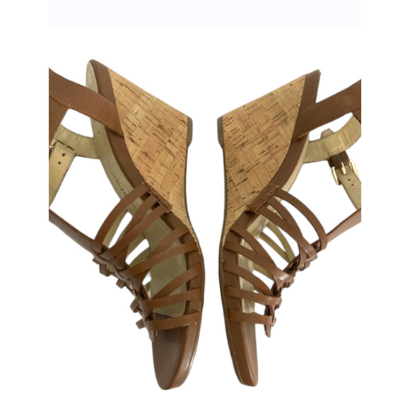 Brown LEATHER Wedge Sandal - Isaac Mizrahi Live! SIMMER - Women's US 10W - Picture 3 of 7